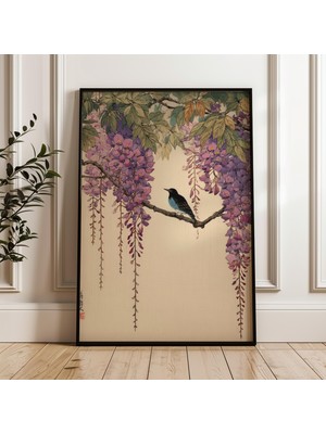 Ninastore Japon Geleneksel Tarzı Mor Salkım Çiçeği ve Kuş Dijital Poster Indirme