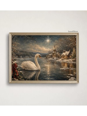 Ninastore Kış Temalı Kuğu Gölü Noel Köyü Sanat Baskısı (Dijital Indirme)