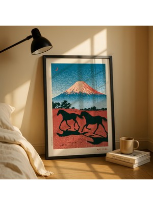 Ninastore Fuji Dağı Baskılı Japon Atı Duvar Sanatı Geleneksel Manzara Posteri Dikkat Çekici Duvar Dekoru At Severler Için Hediye