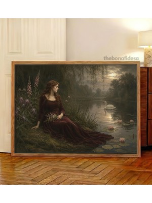 Ninastore Vintage Kuğu Gölü Tablosu – Romantik Duvar Sanatı (Dijital Indirme)