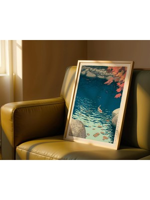Ninastore Koi Balığı Japon Sanat Baskısı, Zen Duvar Dekoru, Wabi Sabi Iç Mekan, Sahil Evi Veya Asya Esintili Ev Tasarımı Için Vintage Ahşap Baskı Tarzında.