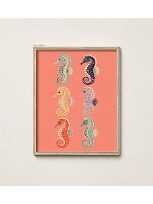 Ninastore Renkli Denizatı Duvar Sanatı, Boho Sahil Dekorasyonu, Denizcilik Temalı Poster Baskısı, Mercan Arka Planlı Deniz Yaşamı, Eklektik Okyanus Hayvanı Sanatı