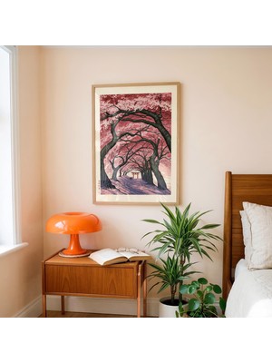 Ninastore Kiraz Çiçeği Baskılı Torii Kapısı Duvar Sanatı, Doğanın Güzelliği Posteri, Japon Manzarası Dekorasyonu, Pembe Dikkat Çekici Sanat Eseri