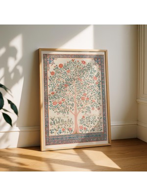 Ninastore Mughal Yaşam Ağacı Duvar Sanatı – Antik Hint Çiçekli Tekstil Esintili Baskı – Boho Vintage Dekor
