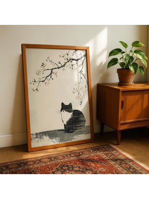 Ninastore Japon Kedisi Baskısı Japandi Kedi Posteri Mürekkep Tarzı Kedi Duvar Sanatı Japon Sanat Baskısı Kedi Hediyesi