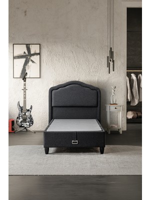 Mekan Yatak Black Stone Kadife Görünümlü Tek Kişilik Baza Başlık 2'li Set