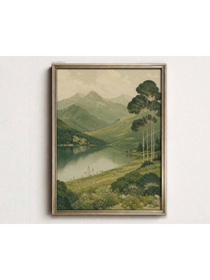 Ninastore Vintage Orman ve Dağ Manzarası Sanat Baskısı, Yuvarlanan Tepeler Üzerindeki Uzun Ağaçlar Posteri, Japon Tarzı Doğa Duvar Sanatı, Oturma Odası Için