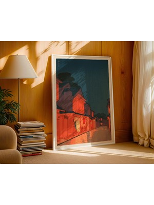 Ninastore Japon Gece Sokağı Duvar Sanatı Baskısı: Hasui Kawase Tarzı – Vintage Japon Posteri