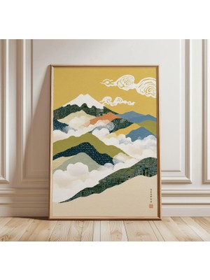 Ninastore Japon Dağ Manzarası Baskısı | Siberpunk Teknoloji Sanatı | Modern Ukiyo-E Duvar Dekoru