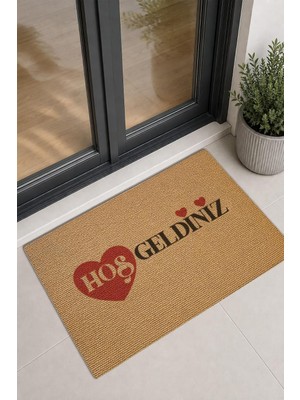Tr Kapı Önü Halı Paspas Kalpli Hoş Geldiniz Yazılı