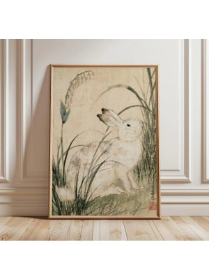 Ninastore Vintage Tavşan Duvar Sanatı | Japon Tavşan Tablosu | Nötr Hayvan Posteri