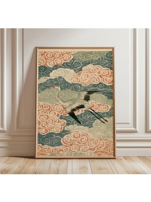 Ninastore Japon Turna Kuşu Baskısı | Vintage Ukiyo-E Balıkçıl Duvar Sanatı | Asya Doğa Dekorasyonu