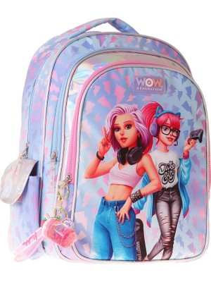 Tr Kız Çocuk Cool Desenli (Mavi - Pembe) Ilkokul ve Günlük Sırt Çantası (Üç Bölmeli) - W6039