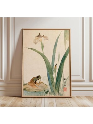Ninastore Japon Kurbağası Baskısı | Vintage Botanik Duvar Sanatı | Suluboya Doğa Posteri | Asya Estetiği Ev Dekorasyonu