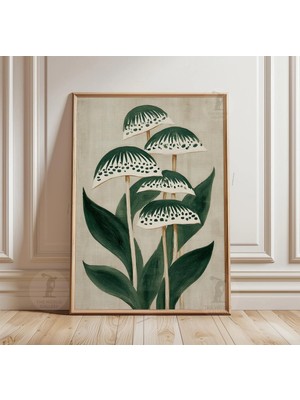 Ninastore Japon Mantarı Botanik Posteri | Vintage Mantar Illüstrasyon Baskısı | Minimalist Doğa Duvar Sanatı