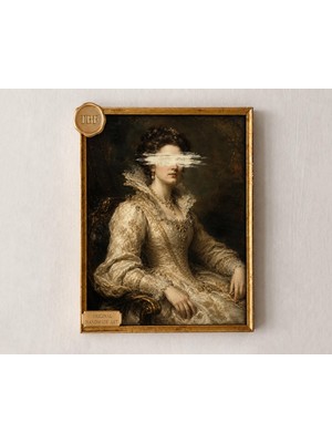 Ninastore Barok Kontes Portre Posteri, Vintage Fildişi Yağlı Boya Tablo, Gözleri Gizlenmiş Duvar Sanatı