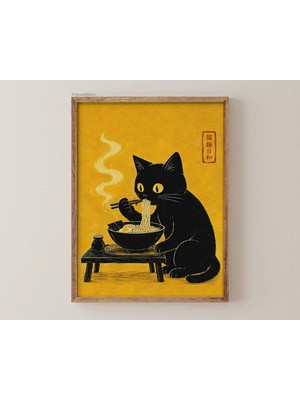 Ninastore Japon Duvar Sanatı Kuro Neko Kedi Posteri Japandi Ramen Kedi Baskısı Minimalist Siyah Kedi Dijital Sanat Eseri Modern Ev Dekorasyonu Yazdırılabilir