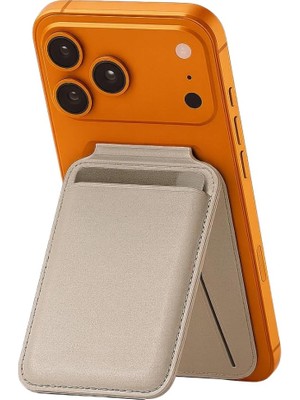 Tr Flexstand Magsafe Uyumlu Standlı Telefon Kartlığı, 4 Kart Kapasiteli Katlanabilir Pu Deri, Gri