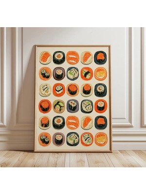 Ninastore Japon Suşi Baskısı | Resimli Yemek Duvar Sanatı | Renkli Mutfak Posteri