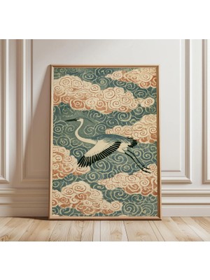 Ninastore Japon Turna Kuşu Baskısı | Vintage Ukiyo E Duvar Sanatı | Asya Balıkçıl Kuşu Illüstrasyonu