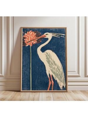 Ninastore Japon Balıkçıl Baskısı | Akbalıkçıl Duvar Sanatı | Vintage Kuş Posteri