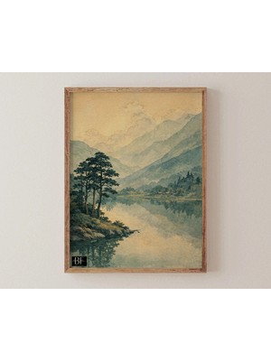 Ninastore Vintage Japon Ormanı Posteri, Sakin Dağ Manzarası Duvar Sanatı, Retro Doğa Baskısı, Minimalist Ağaç Sahnesi, Huzurlu Ev Dekorasyonu