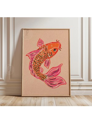 Ninastore Koi Balığı Sanat Baskısı | Japon Sazanı Modern Zen Illüstrasyonu Renkli Asya Duvar Dekoru