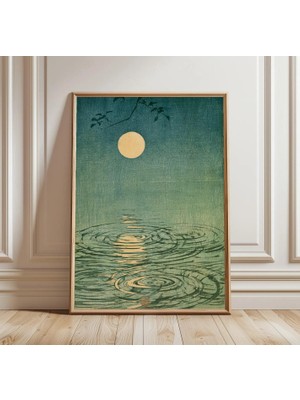 Ninastore Japon Ay Baskısı | Gece Su Yansıması Duvar Sanatı | Minimalist Doğa Posteri | Asya Ahşap Baskı Tarzı Ev Dekorasyonu