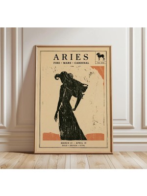 Ninastore Koç Burcu Baskısı | Vintage Astroloji Duvar Sanatı | Retro Burç Posteri