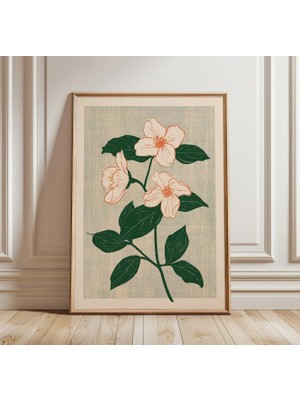 Ninastore Botanik Çiçek Baskısı | Japon Ahşap Baskı Çiçek Duvar Sanatı | Vintage Çiçek Illüstrasyonu