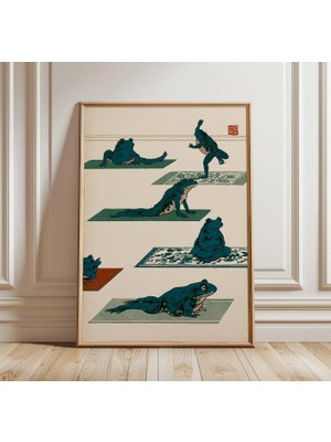 Ninastore Yoga Kurbağaları Baskısı | Japon Ahşap Baskı Hayvan Sanatı | Meditasyon Posteri