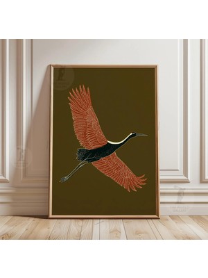 Ninastore Uçan Turna Posteri | Minimalist Japon Kuş Duvar Sanatı Oryantal Doğa Illüstrasyonu