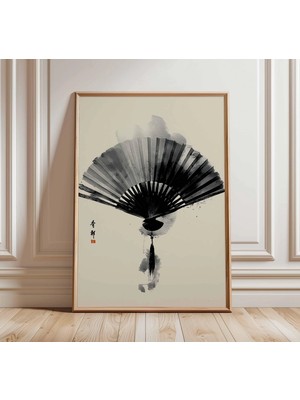 Ninastore Japon Mürekkep Yelpaze Sanatı Baskısı Sumi-E Siyah Beyaz Poster
