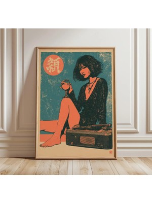 Ninastore Japon Retro Poster | Vintage Şarap Içen Illüstrasyonu | Vinil Plak Duvar Sanatı