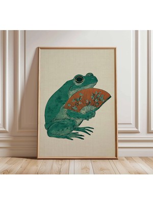 Ninastore Yelpazeli Kurbağa Posteri Japon Minimalist Sanat Baskısı Retro Hayvan Duvar Sanatı Orta Çağ Modern Dekor Vintage Eğlenceli Poster Tasarımı