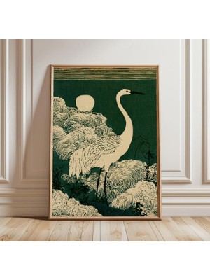 Ninastore Japon Turnası Duvar Sanatı | Balıkçıl Baskısı | Vintage Kuş Posteri