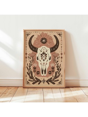 Ninastore Batı Tarzı Inek Kafatası Sanat Baskısı Çiçekli Uzunboynuzlu Kafatası Posteri Boho Batı Duvar Dekoru Çöl Rustik Kovboy Kız Sanatı Güneybatı Ev Baskısı