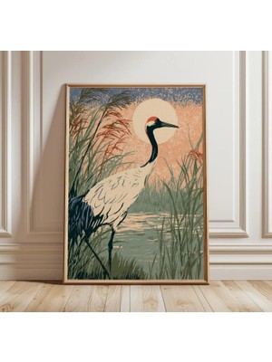Ninastore Japon Turna Kuşu Baskısı | Vintage Vahşi Yaşam Duvar Sanatı | Minimalist Doğa Posteri