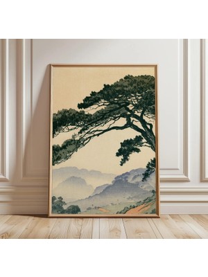 Ninastore Japon Çam Ağacı Baskısı | Vintage Dağ Manzarası Duvar Sanatı | Asya Doğa Posteri