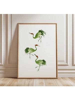 Ninastore Japon Turnası Duvar Sanatı | Suluboya Kuş Illüstrasyonu | Minimalist Doğa Dekorasyonu