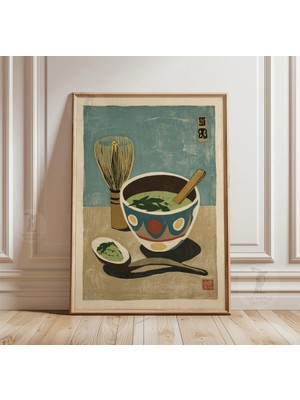 Ninastore Matcha Kasesi Baskısı | Japon Çay Seremonisi Illüstrasyonu Minimalist Mutfak Dekorasyonu