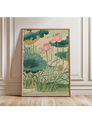Ninastore Japon Lotus Gölü Baskısı | Botanik Su Zambağı Duvar Sanatı | Vintage Asya Doğa Posteri