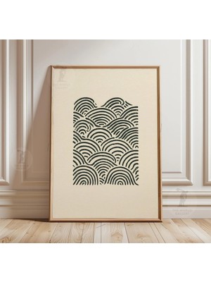 Ninastore Japon Seigaiha Dalgası Posteri | Minimalist Siyah Beyaz Okyanus Sanatı Baskısı
