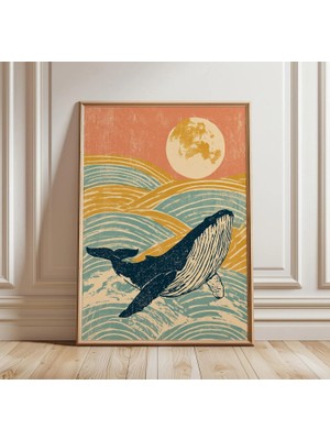Ninastore Balina Duvar Sanatı | Okyanus Hayvanları Posteri | Boho Deniz Yaşamı Dekorasyonu