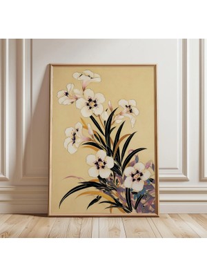 Ninastore Japon Çiçek Duvar Sanatı | Botanik Çiçek Illüstrasyonu | Asya Doğa Dekorasyonu