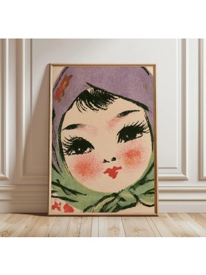Ninastore Eski Japon Çocuk Portresi Baskısı | Retro Yüz Illüstrasyonu Duvar Dekoru
