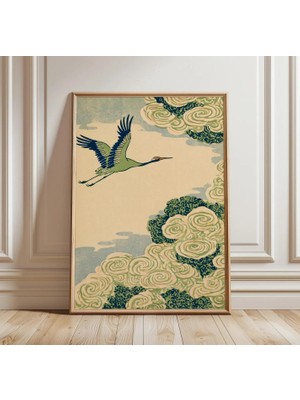 Ninastore Japon Turnası Baskısı | Vintage Kuş Duvar Sanatı | Asya Doğası Posteri | Huzurlu Ev Dekorasyonu