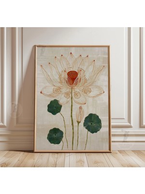 Ninastore Lotus Çiçeği Botanik Posteri | Japon Tarzı Çiçekli Duvar Sanatı | Minimalist Doğa Baskısı