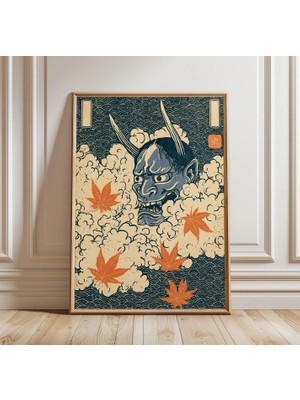 Ninastore Japon Oni Şeytan Duvar Sanatı | Hannya Maskesi Baskı | Ukiyo-E Stil Posteri
