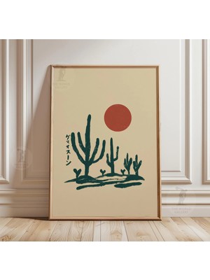 Ninastore Çöl Kaktüsü Baskısı | Japon Tarzı Minimalist Manzara Duvar Sanatı